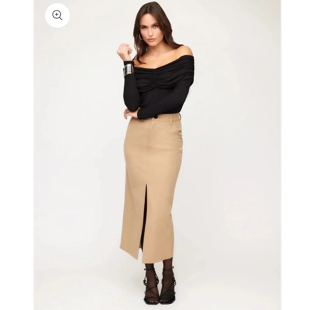 Fifteen Twenty Tailored Claire Saddle Stitch Midi Pencil Skirt Tan Khaki size 4